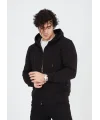 Lushiowear Erkek 3 İplik Pamuklu Kapüşonlu Tam Fermuarlı Cepli Hoodie Sweatshirt - Siyah