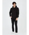 Lushiowear Erkek 3 İplik Pamuklu Kapüşonlu Tam Fermuarlı Cepli Hoodie Sweatshirt - Siyah