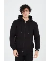 Lushiowear Erkek 3 İplik Pamuklu Kapüşonlu Tam Fermuarlı Cepli Hoodie Sweatshirt - Siyah