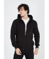 Lushiowear Erkek 3 İplik Pamuklu Kapüşonlu Tam Fermuarlı Cepli Hoodie Sweatshirt - Siyah