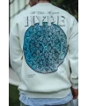 Lushiowear Erkek 3 İplik Pamuklu Bisiklet Yaka Baskılı SweatShirt - Beyaz