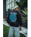 Lushiowear Erkek 3 İplik Pamuklu Bisiklet Yaka Baskılı SweatShirt - Siyah