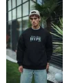 Lushiowear Erkek 3 İplik Pamuklu Bisiklet Yaka Baskılı SweatShirt - Siyah