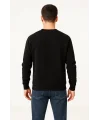 Lushiowear Erkek 3 İplik Pamuklu Düz Bisiklet Yaka SweatShirt - Siyah