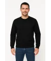 Lushiowear Erkek 3 İplik Pamuklu Düz Bisiklet Yaka SweatShirt - Siyah