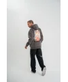 Lushiowear Erkek 3 İplik Kapüşonlu Hoodie Dijital Patchli SweatShirt - Füme