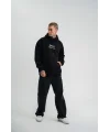 Lushiowear Erkek 3 İplik Pamuklu Kapüşonlu Baskılı Cepli Oversize Sweatshirt Hoodie - Siyah