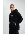 Lushiowear Erkek 3 İplik Pamuklu Kapüşonlu Baskılı Cepli Oversize Sweatshirt Hoodie - Siyah