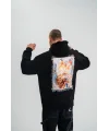 Lushiowear Erkek 3 İplik Pamuklu Kapüşonlu Baskılı Cepli Oversize Sweatshirt Hoodie - Siyah
