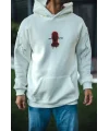 Lushiowear Erkek Kapüşonlu Kanguru Cepli Sweatshirt 3 İplik Pamuklu Baskılı Hoodie -  Beyaz