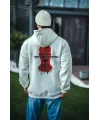 Lushiowear Erkek Kapüşonlu Kanguru Cepli Sweatshirt 3 İplik Pamuklu Baskılı Hoodie -  Beyaz