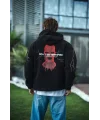 Lushiowear Erkek Kapüşonlu Kanguru Cepli Sweatshirt 3 İplik Pamuklu Baskılı Hoodie -  Siyah