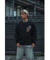 Lushiowear Erkek 3 iplik Pamuklu Bisiklet Yaka Baskılı SweatShirt - Siyah
