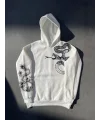 Lushiowear Erkek 3 İplik Pamuklu Kapüşonlu Baskılı Cepli Oversize Sweatshirt Hoodie - Beyaz