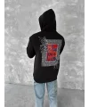 Lushiowear Erkek Kapüşonlu Kanguru Cepli Sweatshirt 3 İplik Pamuklu Baskılı Hoodie - Siyah