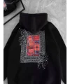 Lushiowear Erkek Kapüşonlu Kanguru Cepli Sweatshirt 3 İplik Pamuklu Baskılı Hoodie - Siyah