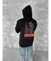 Lushiowear Erkek Kapüşonlu Kanguru Cepli Sweatshirt 3 İplik Pamuklu Baskılı Hoodie - Siyah
