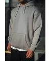 Lushiowear Erkek 3 İplik Penye Kapüşonlu Basic SweatShirt Hoodie - Boyalı Gri