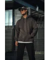 Lushiowear Erkek 3 İplik Pamuklu Kapüşonlu Basic SweatShirt Hoodie - Füme
