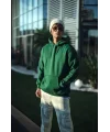 Lushiowear Erkek 3 İplik Pamuklu Kapüşonlu Basic SweatShirt Hoodie - Haki