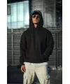 Lushiowear Erkek 3 İplik Pamuklu Kapüşonlu Basic SweatShirt Hoodie - Siyah