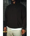 Lushiowear Erkek 3 İplik Pamuklu Kapüşonlu Basic SweatShirt Hoodie - Siyah