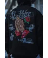 Lushiowear Erkek 3 İplik Pamuklu Kapüşonlu Baskılı Cepli Oversize Sweatshirt Hoodie - Siyah