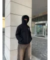 Lushiowear Erkek 3 iplik Samuray kapüşonlu ZIP Fermuarlı SweatShirt Hoodie - Siyah