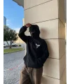 Lushiowear Erkek 3 iplik Samuray kapüşonlu ZIP Fermuarlı SweatShirt Hoodie - Siyah