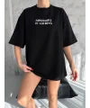 Lushiowear kadın Bisiklet Yaka Baskılı Oversize  Kısa kol T-Shirt - Siyah