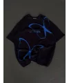 Lushiowear kadın Bisiklet Yaka Baskılı Oversize T-Shirt - Siyah