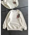 Lushiowear Kadın Bisiklet Yaka Kilim Halı Baskılı 3 İplik Pamuklu Sweatshirt - Beyaz