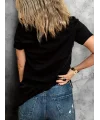 Lushiowear Kadın Kısa Kol Yazlık Tişört Bisiklet Yaka Dudak Baskılı T-Shirt - Siyah