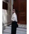 Lushiowear Kadın Fermuarlı Gömlek Yaka Bomber Ceket - Beyaz