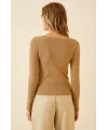 Lushiowear Kadın Fitilli Likralı Body Crop - Camel