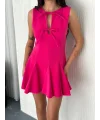 Lushiowear Kadın Göğüs Bağlamalı Kolsuz Mini Boy Elbise - Pembe