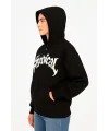 Lushiowear Kadın Kapüşonlu 3 İplik Şardonlu Önü Baskılı Fermuarlı Oversize Sweatshirt - Siyah