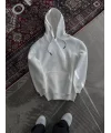 Lushiowear Kadın Kapüşonlu Kanguru Cepli 3 İplik Pamuklu Oversize Hoodie Sweatshirt - Beyaz