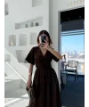 Lushiowear Kadın Kısa Kollu Uzun Elbise - Kahve