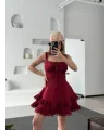 Lushiowear Kadın Mini Askılı Elbise - Bordo