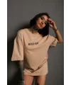 Lushiowear Kadın Oversize Tişört Golf GTI Retro Araba Baskılı T-shirt - Bej