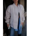 Lushiowear Kadın Prenıum Cepli Bomber Ceket Mont - Beyaz