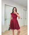 Lushiowear Kadın Sırt dekolteli Çan Detaylı Mini Elbise - Bordo