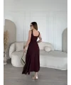 Lushiowear Kadın Sırt Dekolteli Kolsuz Uzun Elbise - Mürdüm