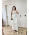 Lushiowear Kadın Sırt dekolteli Uzun Elbise - Beyaz