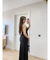 Lushiowear Kadın Sırt dekolteli Uzun Elbise - Siyah