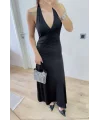 Lushiowear Kadın Sırt dekolteli Uzun Elbise - Siyah