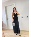 Lushiowear Kadın Sırt dekolteli Uzun Elbise - Siyah