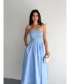 Lushiowear Kadın Straplez Pileli Elbise - Açık Mavi