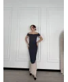Lushiowear Kadın Striptiz Omuzlu Uzun Elbise- Füme